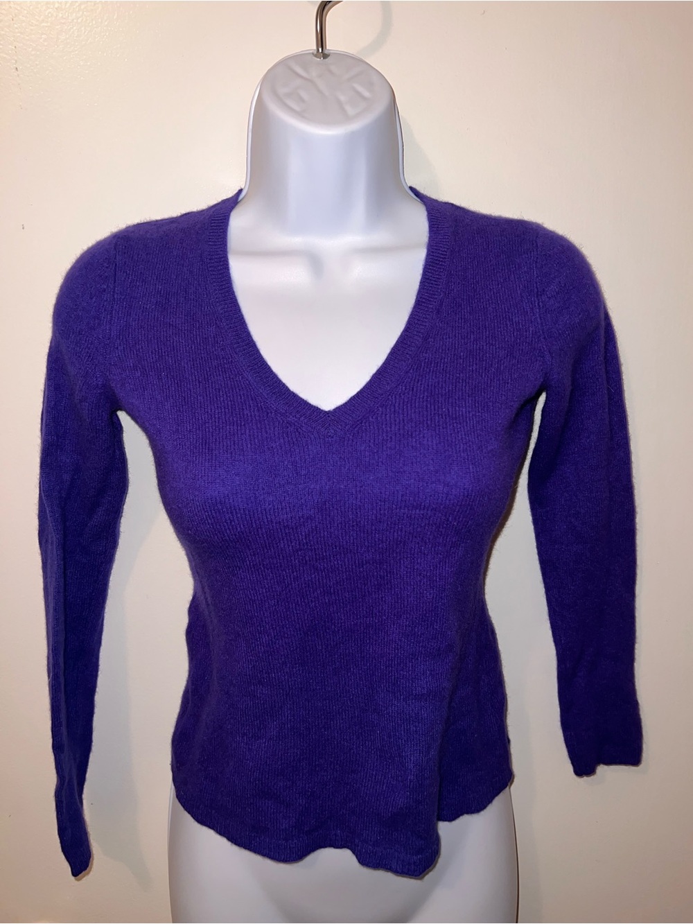 Ann Taylor Cashmere Deep Purple V‑Neck Sweater
